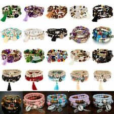 10Set Women Boho Multilayer Natural Stone Crystal Bangle Beaded Bracelet Jewelry