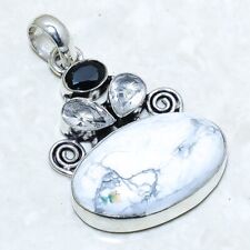 Howlite, White Topaz Gemstone Handmade Silver Jewelry Pendant 1.8 PRJ13018"