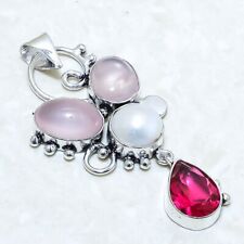 Rubellite, Rose Quartz Gemstone Handmade Silver Jewelry Pendant 2.4 PRJ12552"