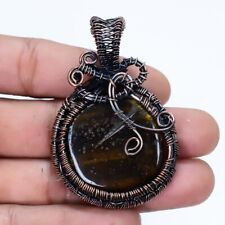 Tiger'S Eye Gemstone Handmade Copper Wire Wrapped Jewelry Pendant 2.2 PBA399"