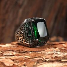 Turkish Handmade Jewelry 925K Sterling Silver Green Emerald Stone Men's ring .