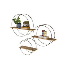 Rustic Round Recycled Wood Metal Frame Wall Shelves Set Three Minimalist Open - Toronto - Canada