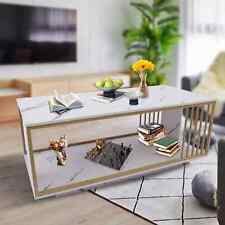 Modern White Faux Marble Coffee Table, 2 Tier Wood Coffee Table with Gold Frame - Mumbai - India