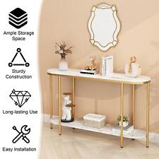 2 Tier Console Table for Entryway Faux Marble MDF Sofa Table with Golden Frame - Flanders - US