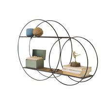 Double Circle Metal Frame Wood Wall Shelf Minimalist Two Tier Decorative Rack - Toronto - Canada