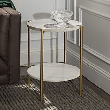 Faux Marble Sofa Side Coffee Table Double Tiers Round Nesting Table Gold Frame - Edison - US