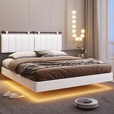 Floating Bed Frame Full Size with LED Lights & Wall Mounted Headboard White - Rancho Cucamonga - US