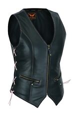 A&H Apparel Womens Cowhide Motorcycle Classic Leather Vest Gun Pocket