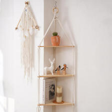 Boho Cotton Rope Woven Wood Shelf Wall Hanging Plant Floating Shelves Home Decor - Toronto - Canada