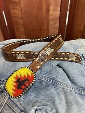 Vintage Tooled Leather Personalized Brown Leather Belt And Buckle Men's 36 Bob