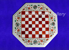 18 Marble Chess Table Top Semi Precious stones Floral Inlay Handmade Work"