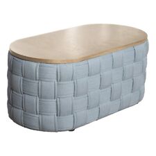 Maklaine Chenille Upholstered Oval Coffee Table in Light Teal - Sterling - US