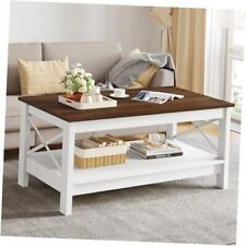 Coffee Table for Living Room,Modern Farmhouse Coffee Table Brown and White - Miami - US