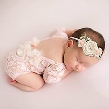 Newborn Photography Props Baby Girl Floral Headbands Cute Infant Lace Romper ...