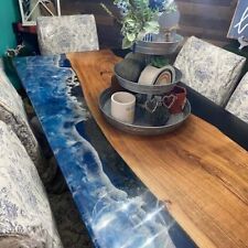 Blue Epoxy Resin Ocean Wave Conference Meeting Coffee Table Live Edge Furniture