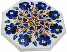 2'x2' White Marble Coffee Table Top Lapis Floral Inlay Christmas Furniture Decor