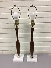 VTG PAIR MID CENTURY MODERN TEAK LAMPS MARBLE BASE MINIMALIST MCM 26” TALL - Toronto - Canada