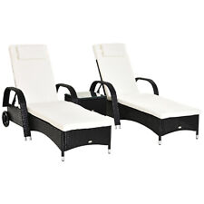Outsunny 3 PCS Rattan Lounger Recliner Bed Garden Furniture Set w/ Side Table