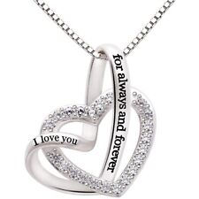 Silver Jewelry I Love You For Always And Forever Love Heart Zircon Necklace