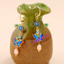 Cloisonne Craftsmanship Freshwater Pearl Ancient Style Earrings Female Jewelry