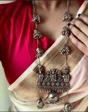 Indian Ethnic Traditional Bollywood Style Oxidized Silver Long Necklace Jewelry