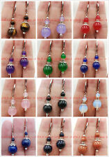 Wholesale 6-12mm Natural Round Mixed Gemstone Beads Dangle Earrings Jewelry AAA