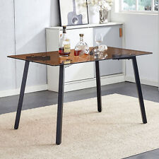 Modern minimalist dining table glass top black metal leg dining/living room - Fontana - US