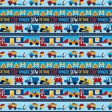 BTHY Under Construction Crane Truck Tools Stripes Cotton Fabric By Half Yard STE