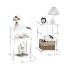 Acrylic Side Table with Charging Station - 3 Tier Charging End Table 2-Pack - Miami - US