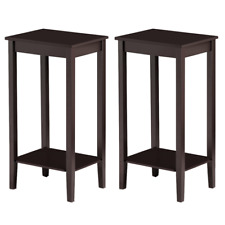 Set of 2 Tall End Table Sofa Side Table with Shelf for Living Room, Dark Coffee - Ontario - US