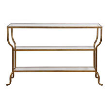 Contemporary Curved Gold Minimalist Console Table w Shelves Sofa Entry Modern - US