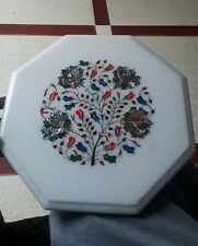 12'' white marble table top inlay malachite center coffee antique home decor e2