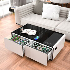 Smart Coffee Table+Built-in Fridge, Bluetooth Speaker, Wireless Charging White+B - US