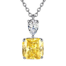 New Women Girls Summer Party Jewelry Square Yellow Citrine Gems Silver Necklaces