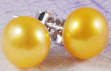 Big 11-12mm Golden Akoya Pearl Jewelry Earrings Silver Stud AAA Grade