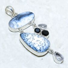 Dendrite Opal, Black Onyx Gemstone Handmade Silver Jewelry Pendant 2.6 PRJ13184"
