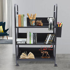 Library Book Storage Cart Rolling Book Truck Book Cart with 3 Flat Shelves Black - Toronto - Canada