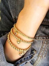 Gold Plated Beads Bracelet Stackable Dainty Gold Beads Heart Charm Gift For Her