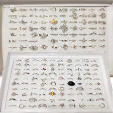 Bulk Lots 50 Antique Silver Bohemia Vintage Rings Mix Women Stone Retro Charms