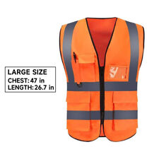 Reflective Safety Vest with Tool Pockets hi vis Construction Men Women Orange