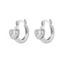 925 Sterling Silver Hoop Huggie Earrings Heart Ear Buckle Women Zircon Jewellery