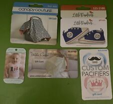 Gift cards - Little Wanderers, Canopy Couture, Udder Covers Custom Pacifiers etc