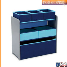 Toy Storage Box 6 Bin Organizer Shelf Kids Playroom Bookcase Bedroom Grey/Blue - US