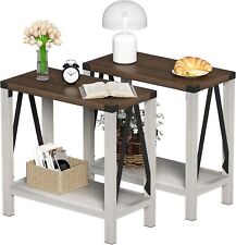 ChooChoo Farmhouse End Table Set of 2, Narrow Side 2 Pack, White & Brown - Mumbai - India