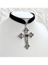 Gothic Black Velvet Cross Bead Choker Necklace: Grunge Jewelry, Punk Gift, Goth