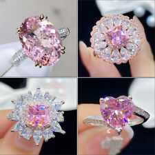 Lovely valentine Jewelry Natural Pink Topaz Kunzite Silver Flower Women Ring New