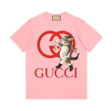 GUCCI X Higuchi Yuko Cotton T-Shirt XS 2 Pink Red GG Logo Cat Japan Exclusive