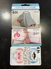 3x Gift Cards Rufflebuns Canopy Couture Pacifiers $60/$50/$30Each /$140.00 Total