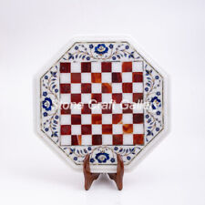 15 White Marble Chess Table Top Multi Semi Precious stones Lapis Inlay"