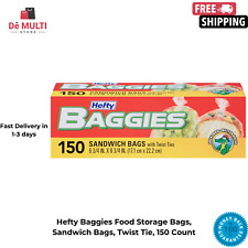 Hefty Baggies Food Storage Bags, Sandwich Bags, Twist Tie, 150 Count